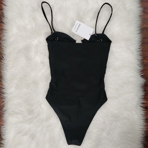 Swim by DI Black Cut-Out One-Piece Swimsuit With Rings & Adjustable Straps M - Picture 10 of 13
